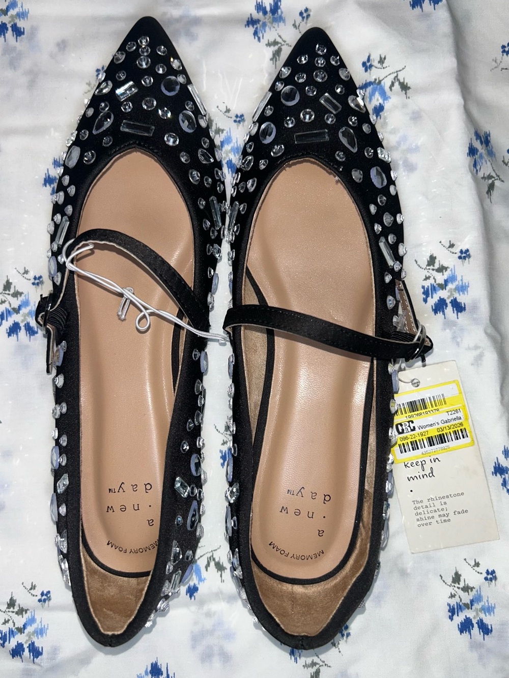 a new day Black Jeweled Mary Jane Flats
